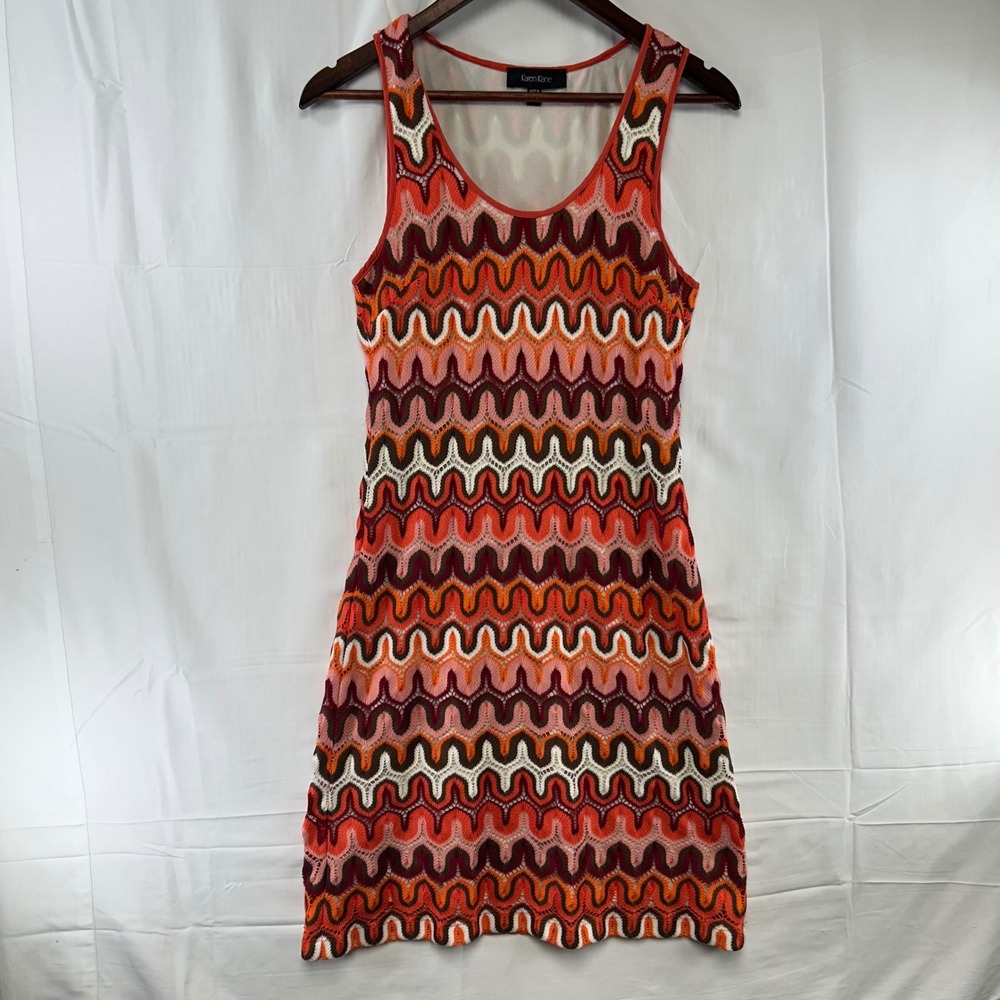 Karen Kane Crochet Knit Dress Women S Orange Multi Zigzag Chevron Sheath